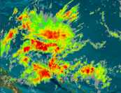 Storms in the South Pacific in the Infrared Channel, from MTSAT